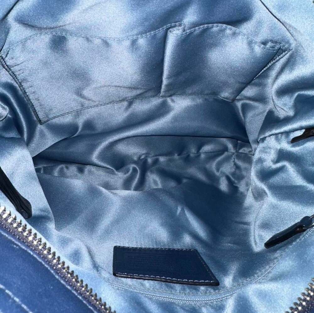 Coach Poppy Black Perforated Leather Hobo Bag with Blue Lining - Picture 5 of 5